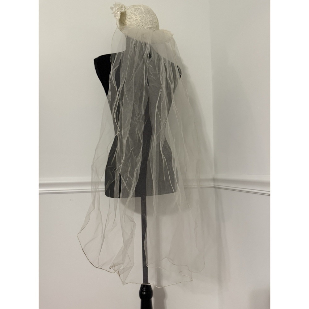 Vintage bohemian Floral Bridal Hat with Veil Ivory Lace Wedding Church 34" long‎ - Picture 3 of 12